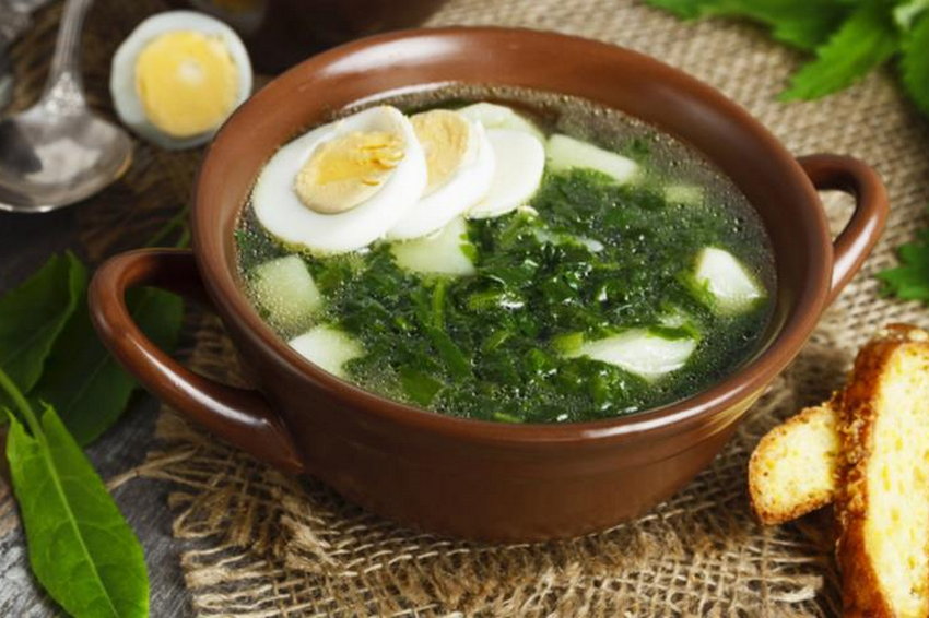 Зеленые щи с крапивой и щавелем