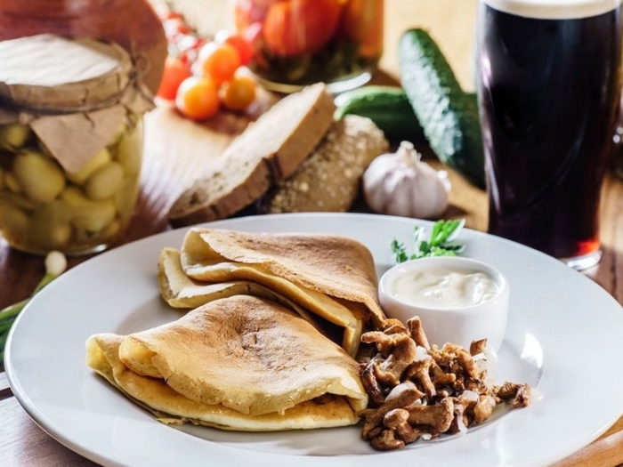 Блины на пиве с мясом