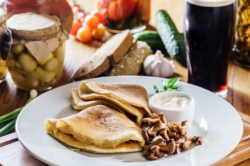 Блины на пиве с мясом