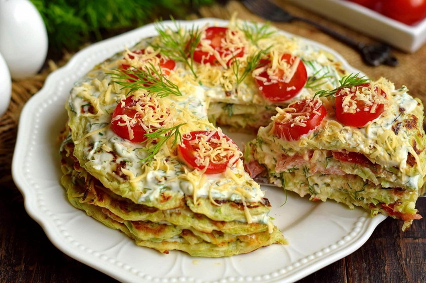 Рецепт мясного торта с овощами