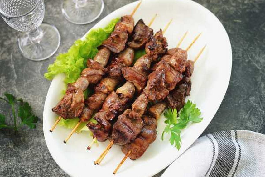 Как сделать шашлычки из куриной печени и сердечек