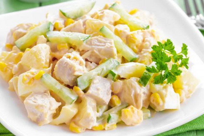 Рецепт французского салата с ананасами