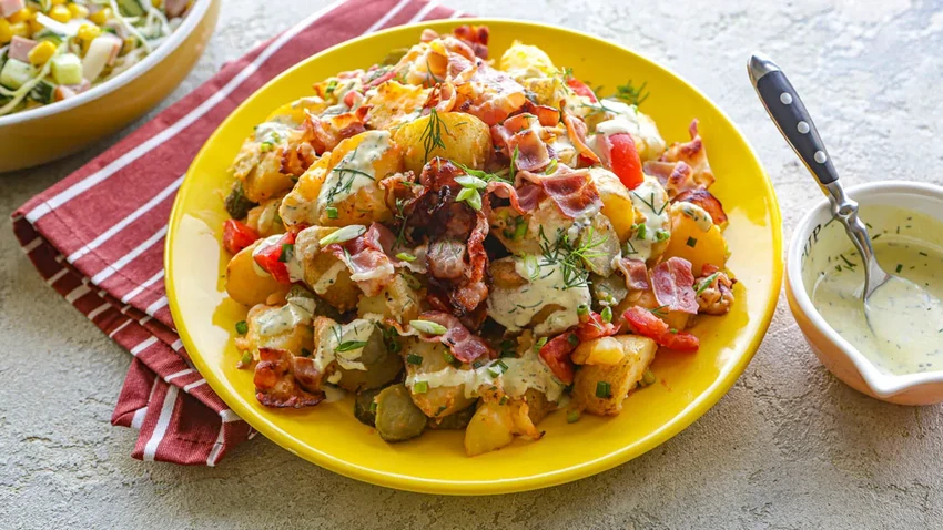 С беконом и сыром: рецепт вкусного картофельного салата