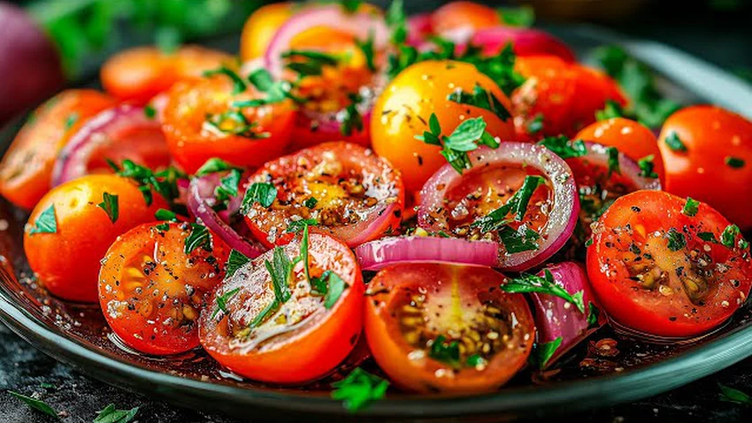 Вкусный салат с помидорами и чесноком за 10 минут